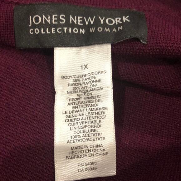 Jones NY Brown Suede Sweater Jacket Plum Knit Back and Sleeves 1X - Picture 5 of 6
